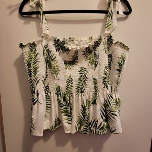 Crop tie tank with palm leaf pattern
